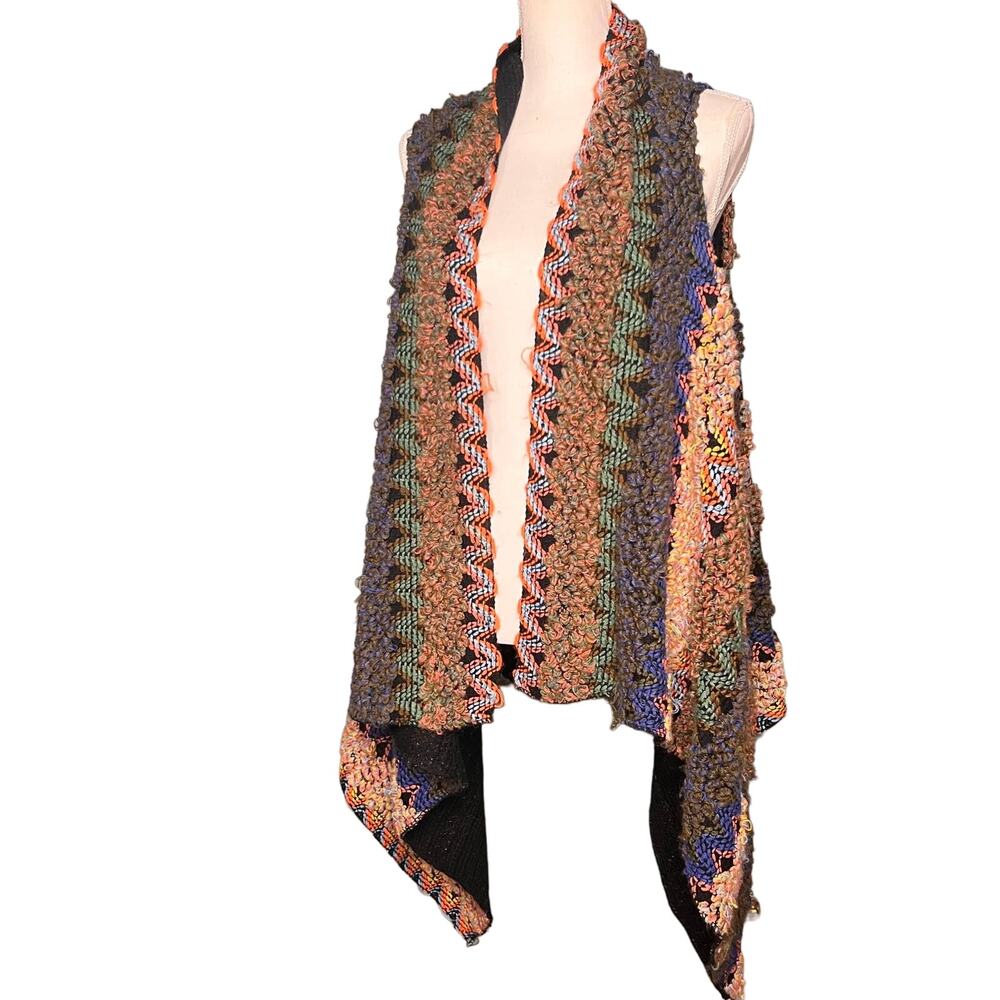 Multicolor Reversible Knit Sweater Vest Asymmetric Hem Wearable Art One Size